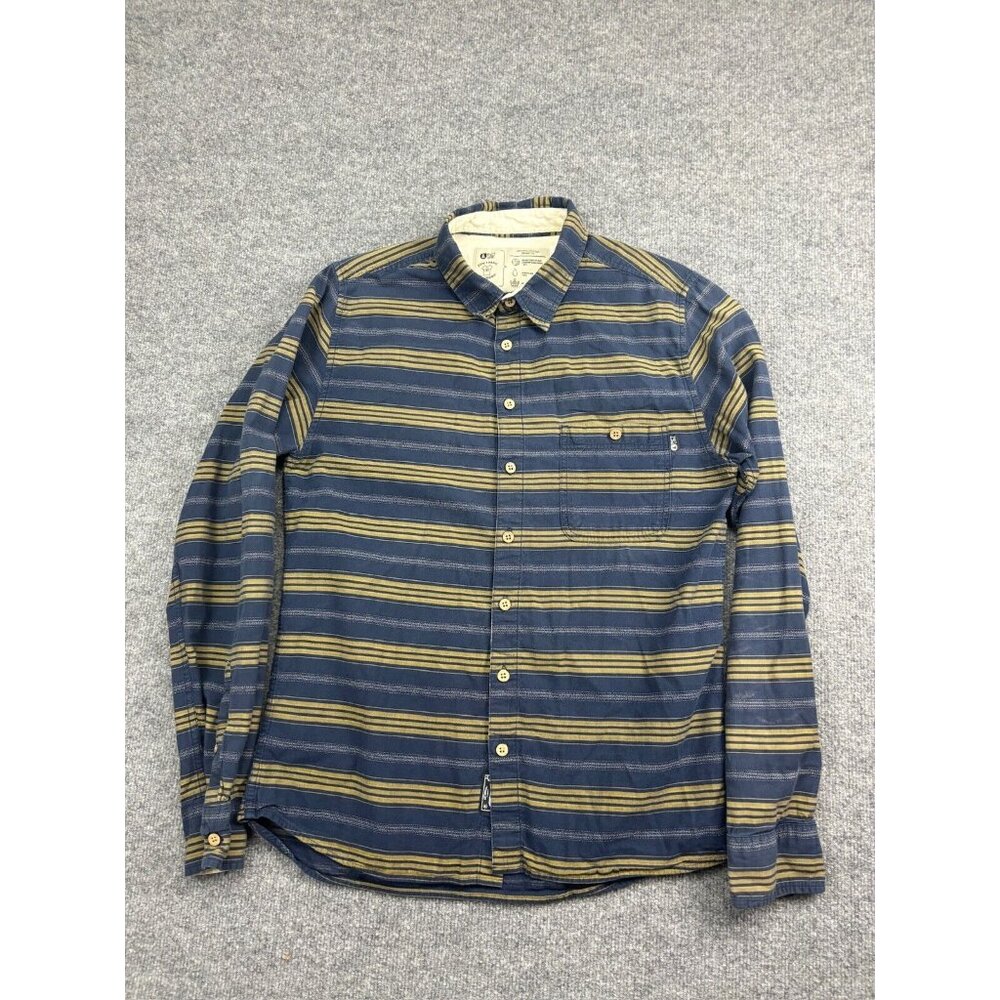 Picture Organic Clothing Shirt Men's L Blue Yellow Stripe Long Sleeve Button Up